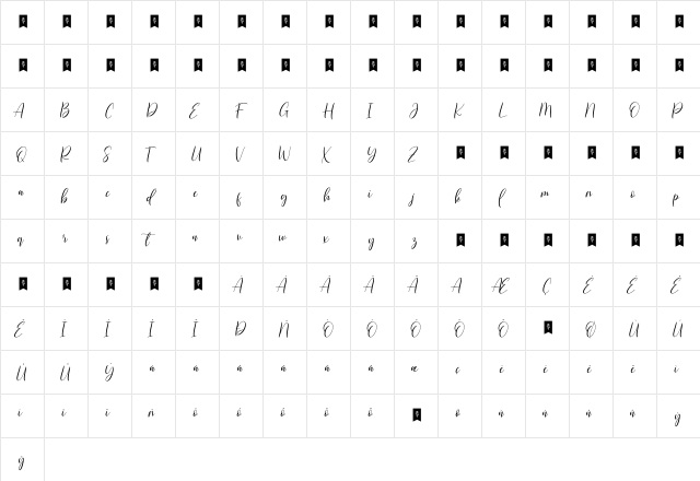 Qristalla Regular  glyph index