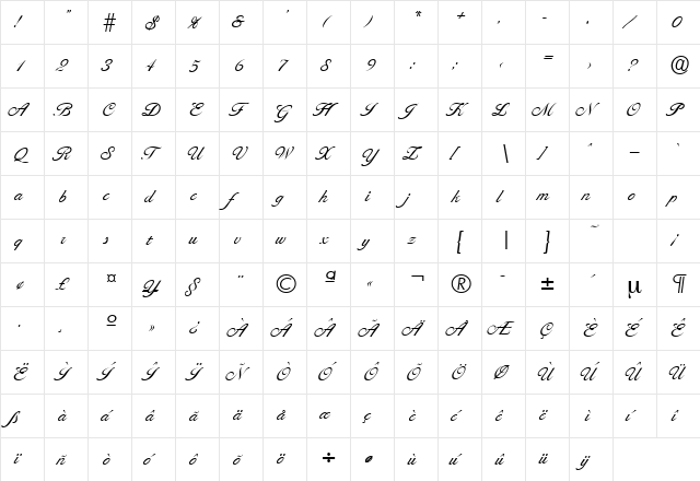 Ballantines-Serial-Light Regular  glyph index