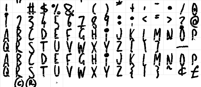 Shiny Darks Regular  glyph index