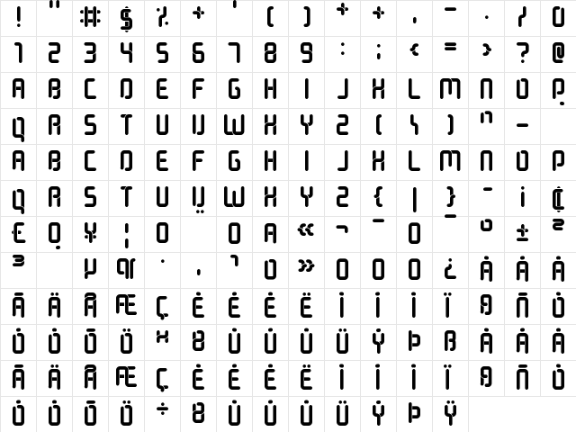 Noble Gas lights Regular  glyph index