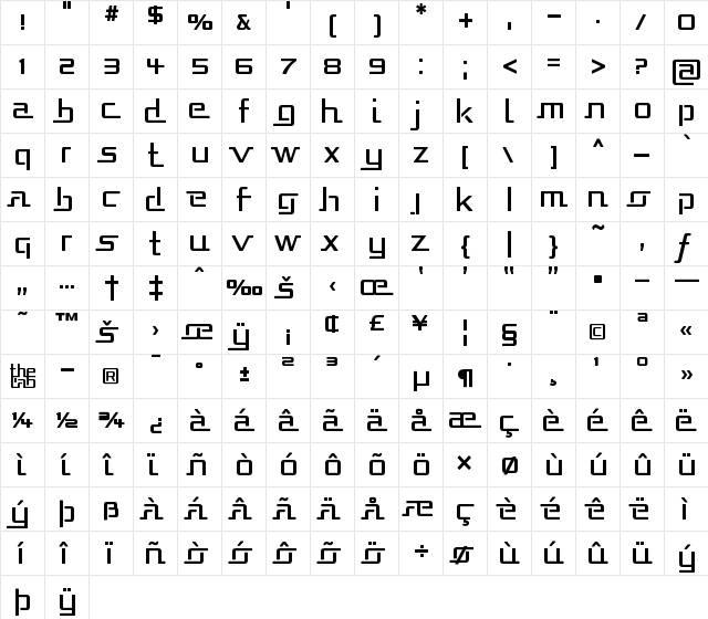 Republika Regular  glyph index