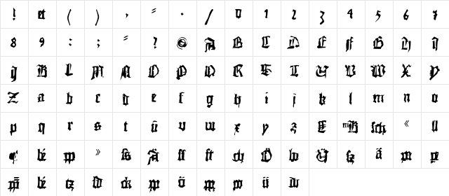 DoubleBrokenTextura Regular  glyph index