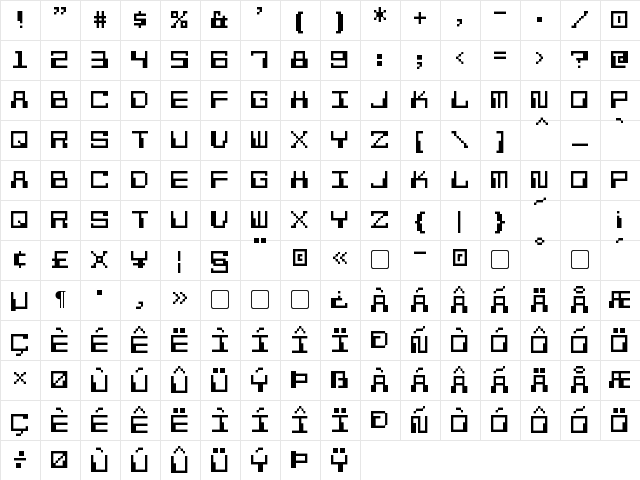 Pixel Calculon Regular  glyph index