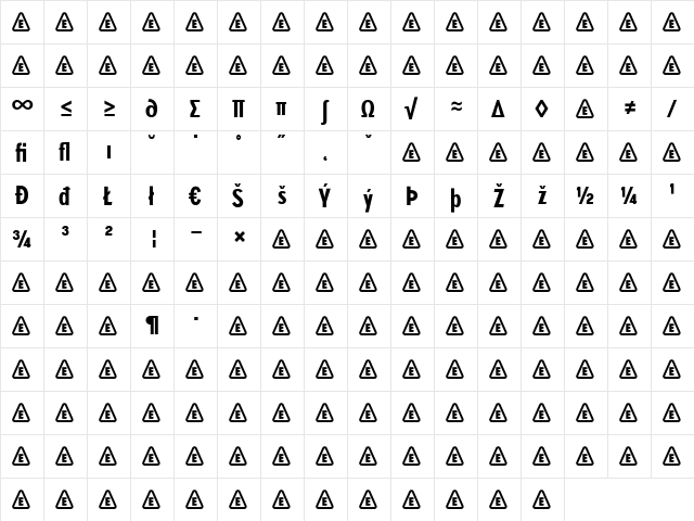 SuperGroteskB Regular  glyph index