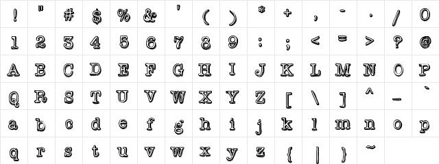 VintageOne Medium  glyph index
