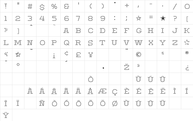 Startime Normal  glyph index