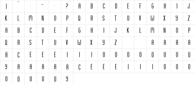 Galata Sans Regular  glyph index