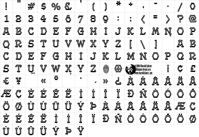 ProjectBold Inline Regular  glyph index