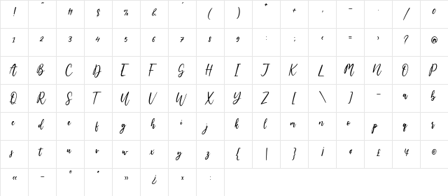 Bowhead Regular  glyph index