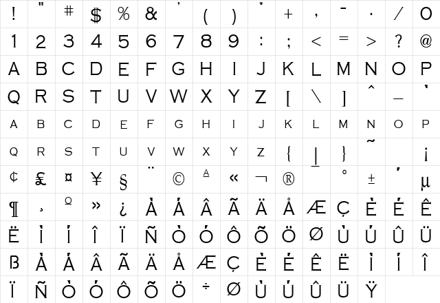Cobalt Condensed Normal  glyph index