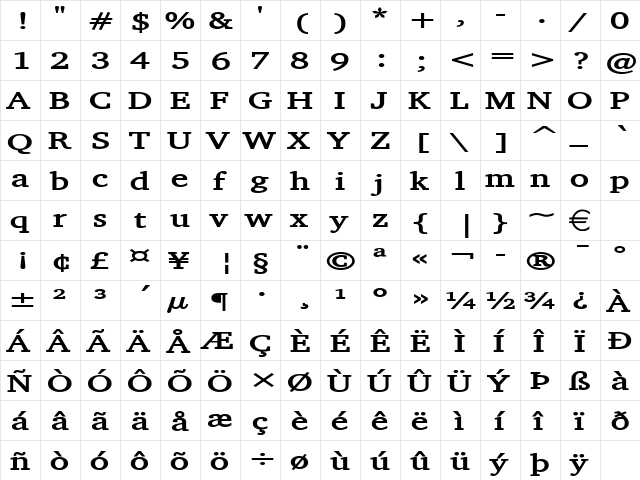ChallengeExtended Bold  glyph index
