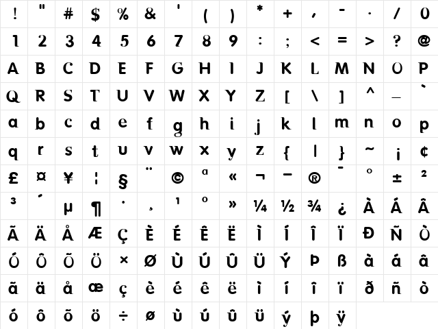 BirthRiot Regular  glyph index