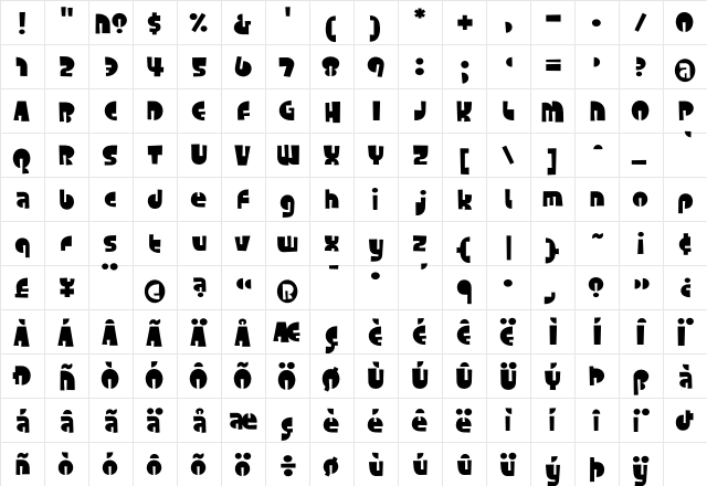 Foonky Heavy  glyph index