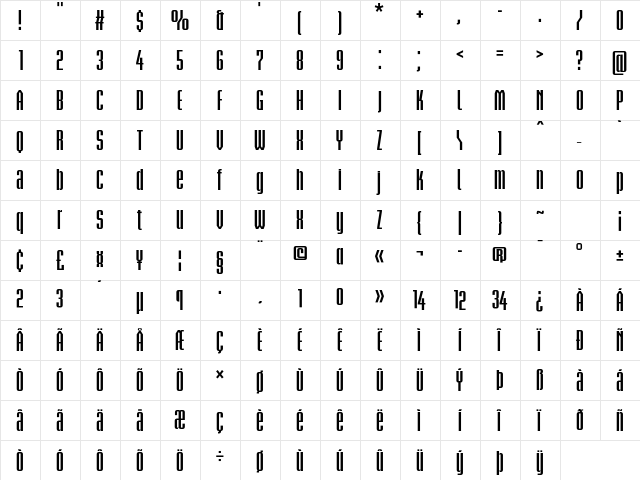 Briem Akademi Std Bold Condensed  glyph index