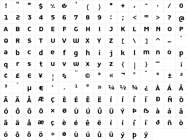 CPCompany Bold  glyph index