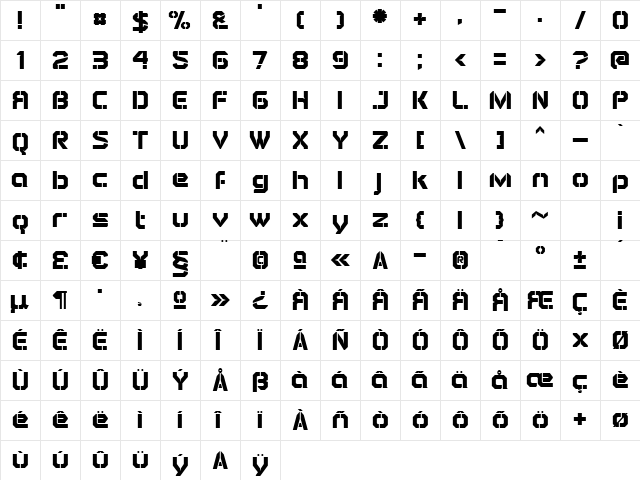 Airbrake Regular  glyph index