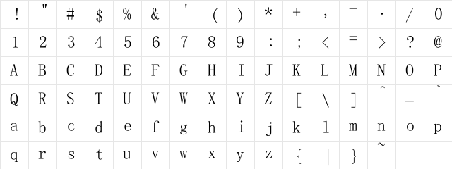 SimSun-ExtB Regular  glyph index