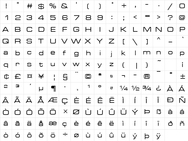 Microgramma Becker Med Extd Regular  glyph index