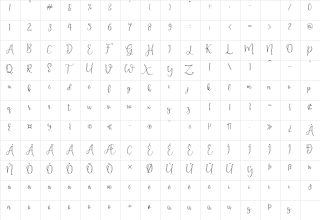 shadila Regular  glyph index