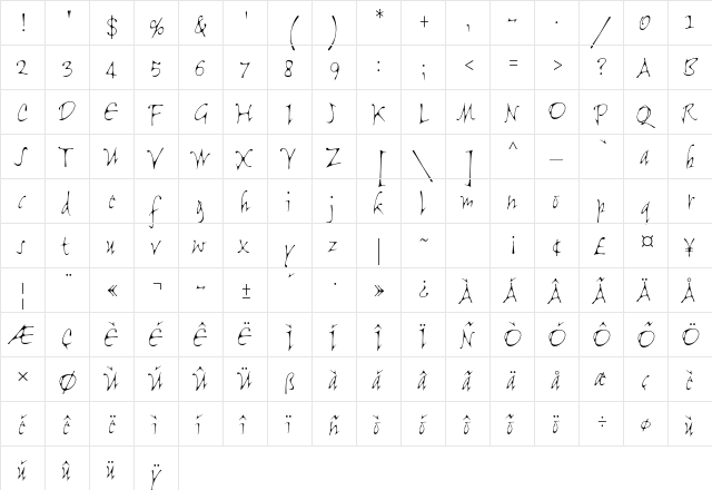 Flight Std Regular  glyph index