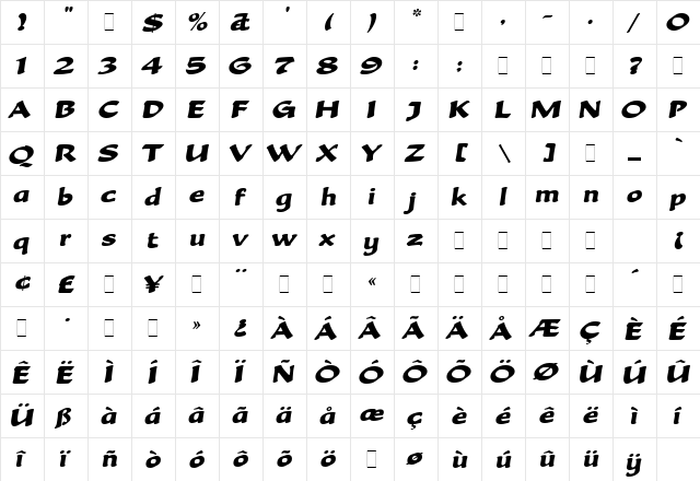 BeckaScript Regular  glyph index
