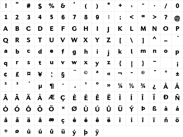 Diverda Sans Com Black  glyph index