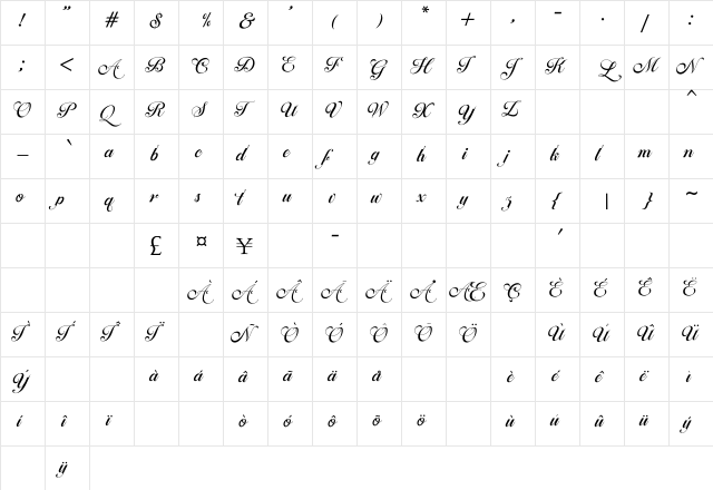 Ballegra Regular  glyph index