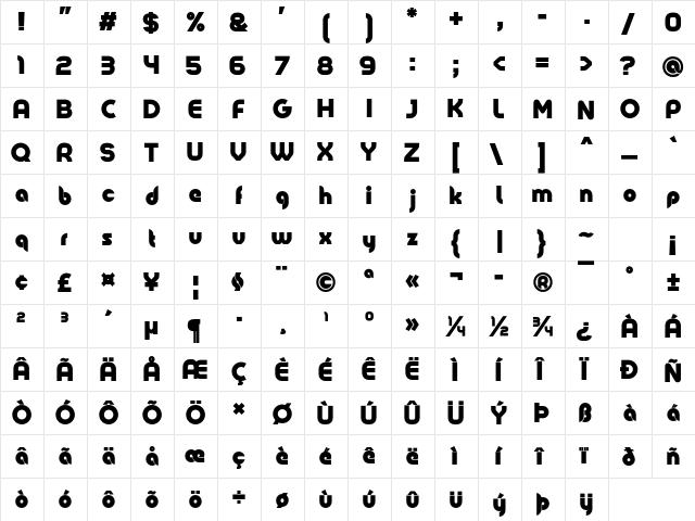 Colo Pro Black Regular  glyph index