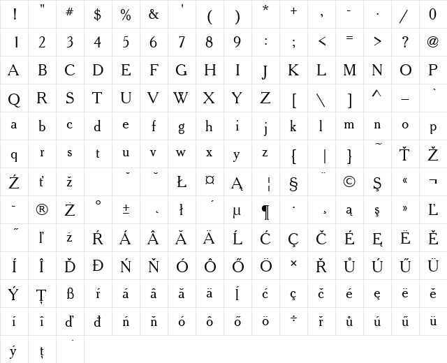 CheltenhamOldStyTEE Regular  glyph index