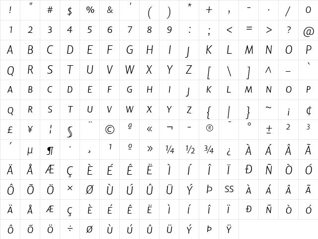 Lisboa Sans SC Light Italic  glyph index
