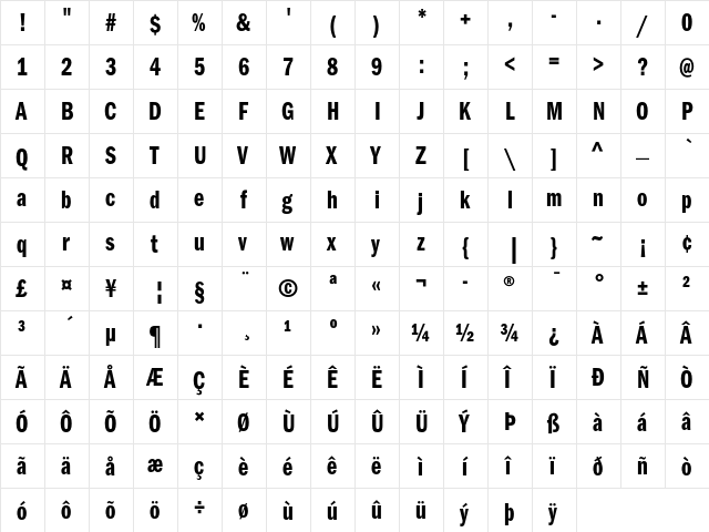 ITC Franklin Gothic Demi Compressed  glyph index