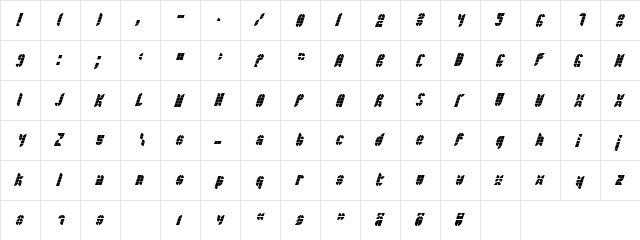 Bath NormalItalic  glyph index
