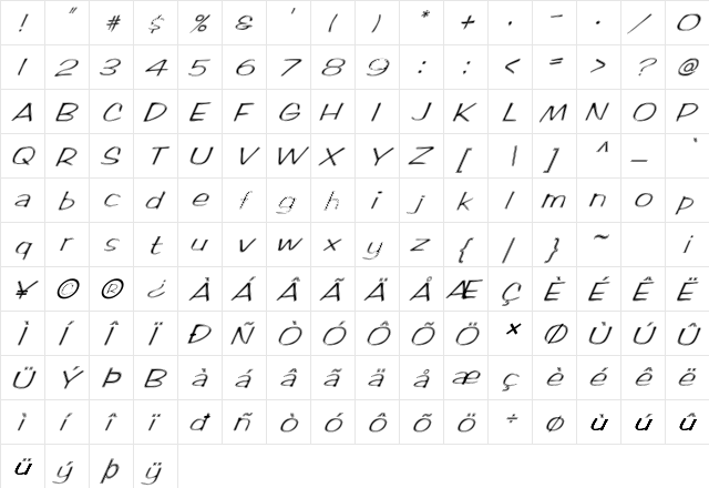 FZ HAND 2 CONTOUR ITALIC Normal  glyph index