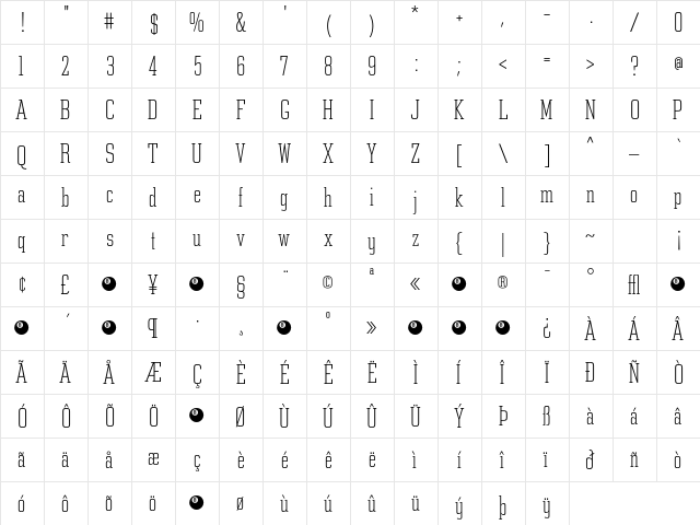 Constructa Thin  glyph index