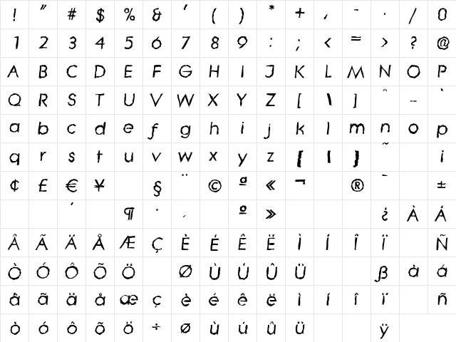 LiteraRandom BoldItalic  glyph index