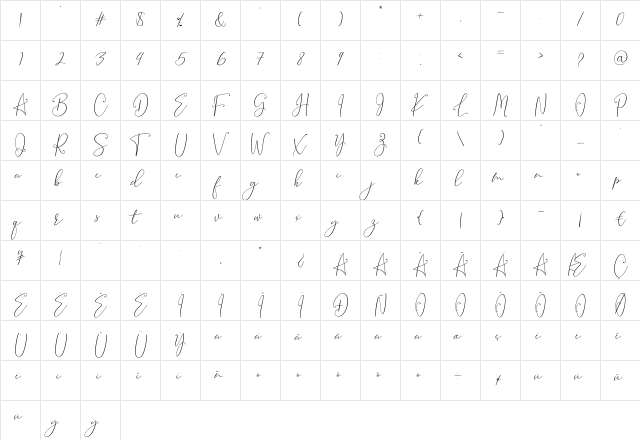 Brooke Smith Script Regular  glyph index