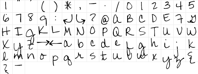 Pea Jeannie Script Regular  glyph index