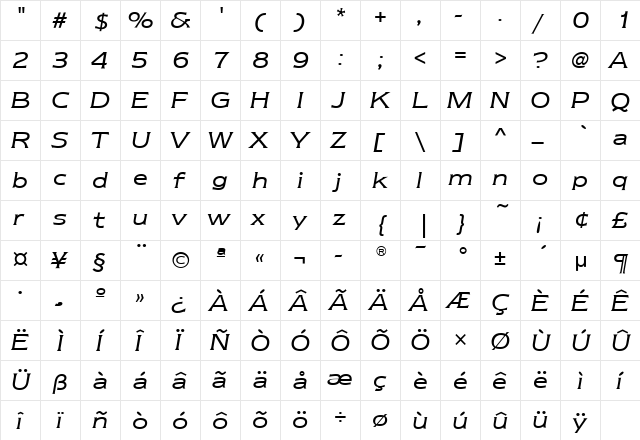 NewtextBookITC Italic  glyph index