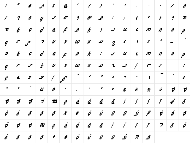 Masterdom Condensed Bold Italic Condensed Bold Italic  glyph index