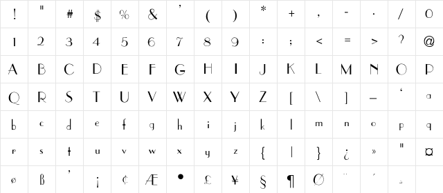 Parisian-Thin Regular  glyph index