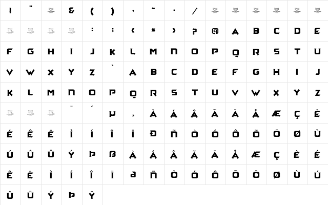 Archena Personal Use Regular  glyph index