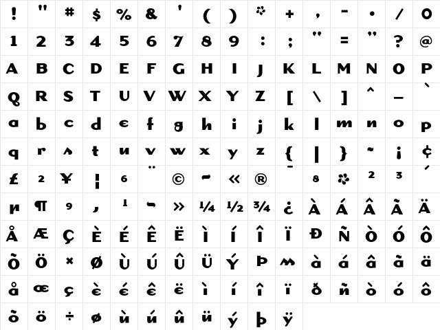 Dogma Bold  glyph index