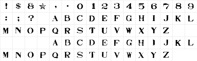 Stamp Act Regular  glyph index