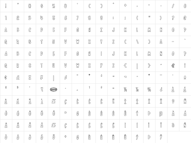In-House Edition Outline Regular  glyph index
