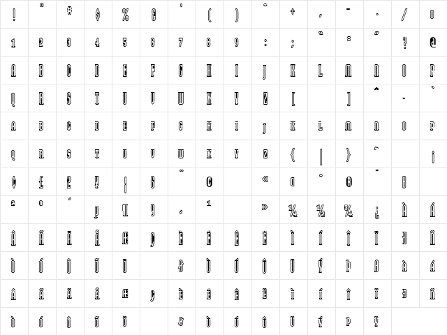 ModulaOutlinedSmallCaps Regular  glyph index