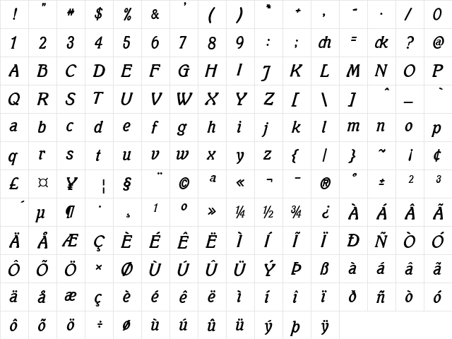 Mutter Krause Halbfett Bold  glyph index