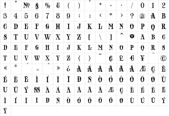 LHF Classic Caps Medium  glyph index