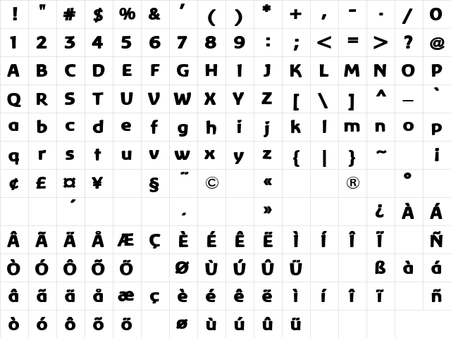 Baar Lemuria Regular  glyph index