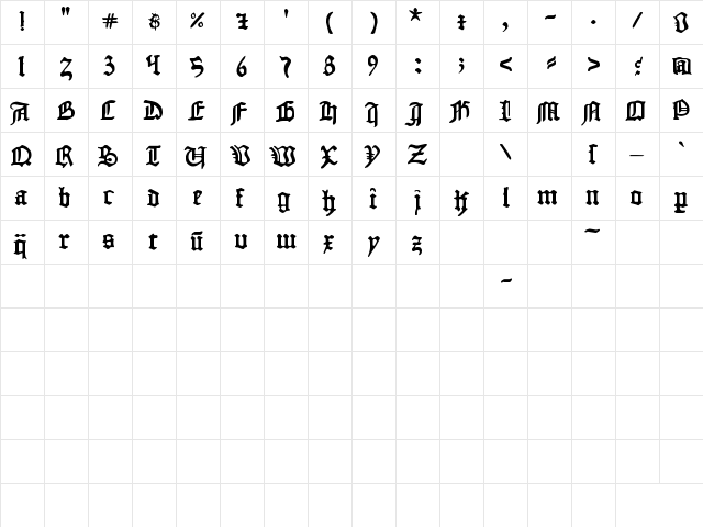 1454 Gutenberg Bibel Regular  glyph index
