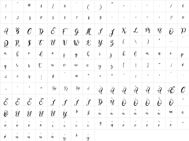 stilsa Regular  glyph index